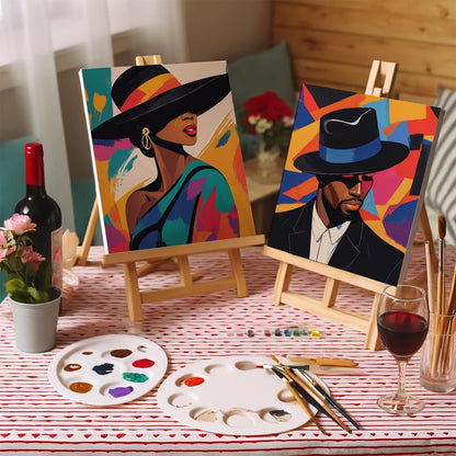 2 Pcs Sip and Paint Kit for Adults Valentine – Date Night Painting Set with Pre-Drawn Canvases, Paints, Brushes, and Easels – (Bold Couple)