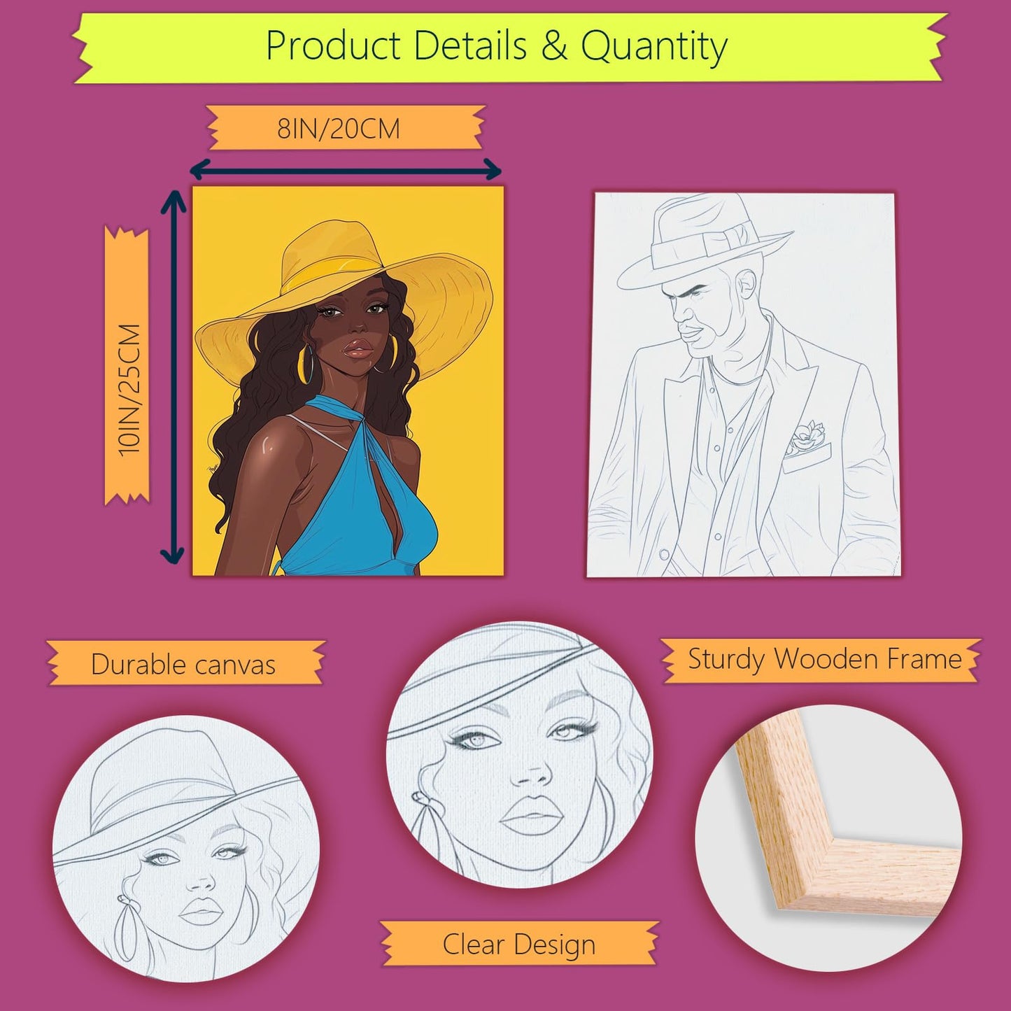 2 Pcs Sip and Paint Kit for Adults Valentine – Date Night Painting Set with Pre-Drawn Canvases, Paints, Brushes, and Easels – (Bold Couple)