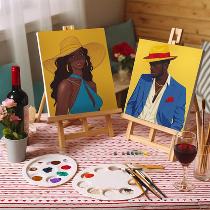 2 Pcs Sip and Paint Kit for Adults Valentine – Date Night Painting Set with Pre-Drawn Canvases, Paints, Brushes, and Easels – (Bold Couple)