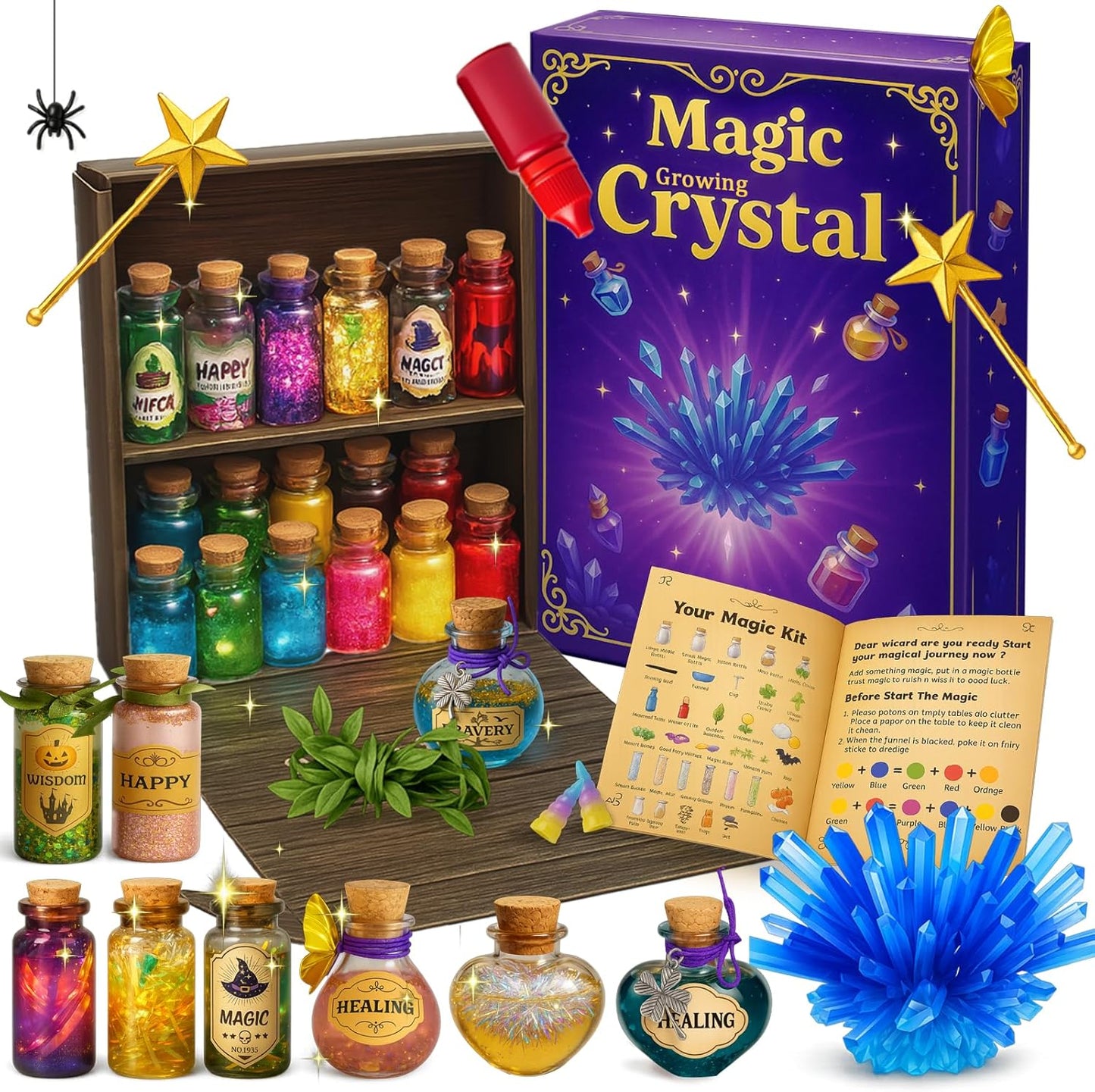 AMIZEY Potion Kits for Kids – 20 Bottles with Magic Growing Crystal, Arts and Crafts for Kids Ages, Halloween & Christmas Decorations Gifts for Girls Ages 6-12 (Magic Growing Crystal)